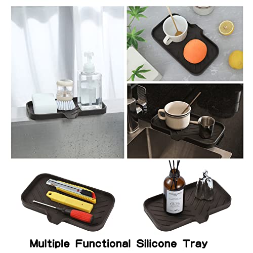 MicoYang Silicone Bathroom Soap Dishes with Drain Spout-Bathroom and Kitchen Sink Organizer,Sponge Holder,Dish Soap Tray,Perfect for Dispenser,Scrubber,Bottle,Cup on Sink or Counter-Coffee 9.6"×5.3" - Image 5