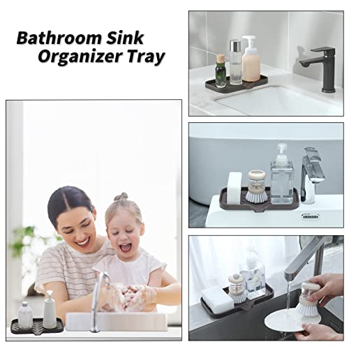 MicoYang Silicone Bathroom Soap Dishes with Drain Spout-Bathroom and Kitchen Sink Organizer,Sponge Holder,Dish Soap Tray,Perfect for Dispenser,Scrubber,Bottle,Cup on Sink or Counter-Coffee 9.6"×5.3" - Image 3