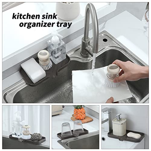 MicoYang Silicone Bathroom Soap Dishes with Drain Spout-Bathroom and Kitchen Sink Organizer,Sponge Holder,Dish Soap Tray,Perfect for Dispenser,Scrubber,Bottle,Cup on Sink or Counter-Coffee 9.6"×5.3" - Image 4