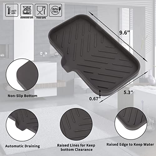 MicoYang Silicone Bathroom Soap Dishes with Drain Spout-Bathroom and Kitchen Sink Organizer,Sponge Holder,Dish Soap Tray,Perfect for Dispenser,Scrubber,Bottle,Cup on Sink or Counter-Coffee 9.6"×5.3" - Image 2