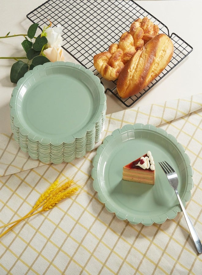 BEFORYOU 50PCS Scalloped Disposable Paper Plates Dessert Cake Party Plates for Baby Shower, Wedding,Bridal Shower Birthday Party Supplies (Sage-Green, 9IN) - Image 3