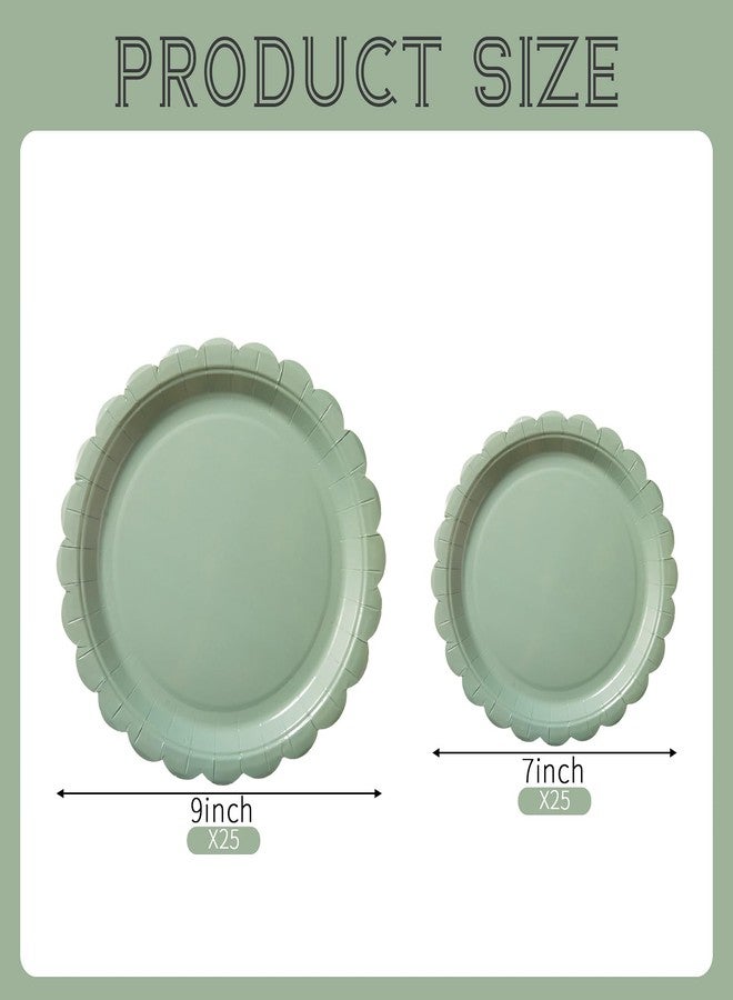 BEFORYOU 50PCS Scalloped Disposable Paper Plates Dessert Cake Party Plates for Baby Shower, Wedding,Bridal Shower Birthday Party Supplies (Sage-Green, 9IN) - Image 2