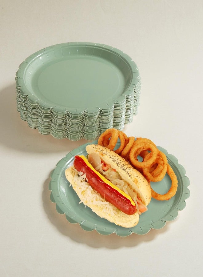 BEFORYOU 50PCS Scalloped Disposable Paper Plates Dessert Cake Party Plates for Baby Shower, Wedding,Bridal Shower Birthday Party Supplies (Sage-Green, 9IN) - Image 4