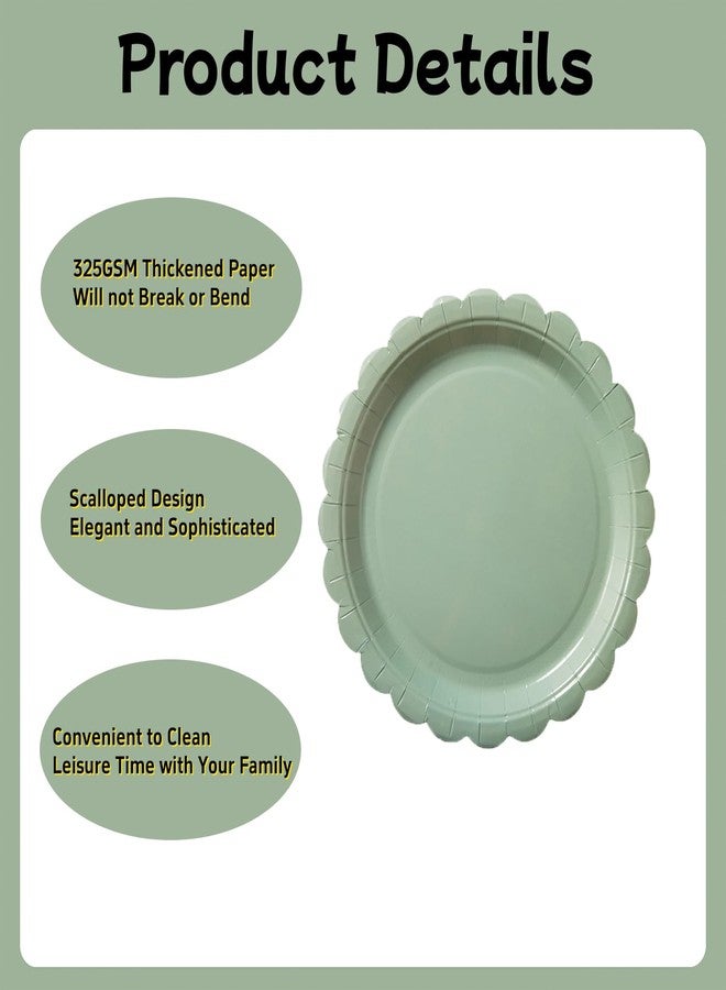 BEFORYOU 50PCS Scalloped Disposable Paper Plates Dessert Cake Party Plates for Baby Shower, Wedding,Bridal Shower Birthday Party Supplies (Sage-Green, 9IN) - Image 5