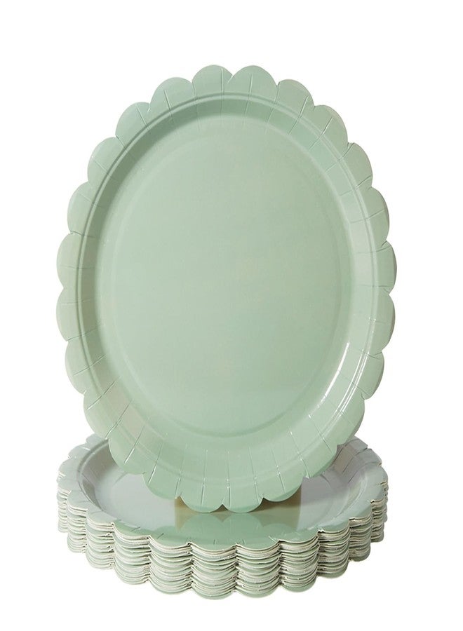 BEFORYOU 50PCS Scalloped Disposable Paper Plates Dessert Cake Party Plates for Baby Shower, Wedding,Bridal Shower Birthday Party Supplies (Sage-Green, 9IN) - Image 1