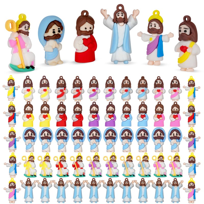 AUZXMCN 60PCS Mini Little Jesus Figures,Easter Basket Stuffers Jesus Figurines in Bulk Jesus Loves You Tiny Jesus Figures,Pocket Miniature Figurines to Hide and Seek Easter Basket Essentials - Image 1