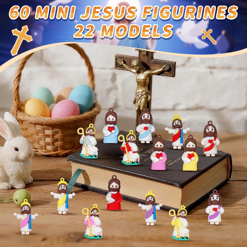 AUZXMCN 60PCS Mini Little Jesus Figures,Easter Basket Stuffers Jesus Figurines in Bulk Jesus Loves You Tiny Jesus Figures,Pocket Miniature Figurines to Hide and Seek Easter Basket Essentials - Image 5