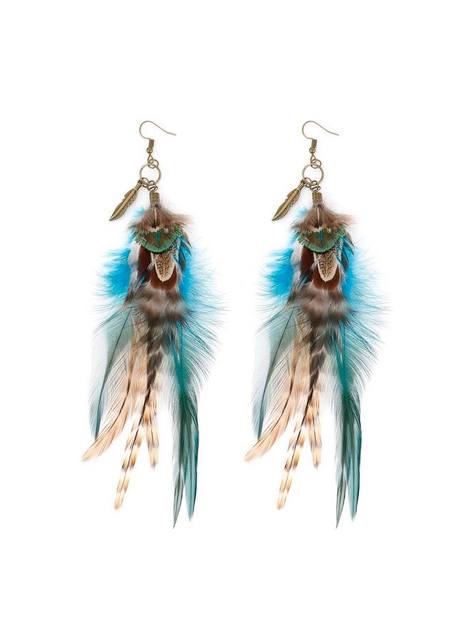 LUREME Bohemian Style Boho Multicolor Pheasant Feathers Dangle Earrings (Er006359-2) - Image 1