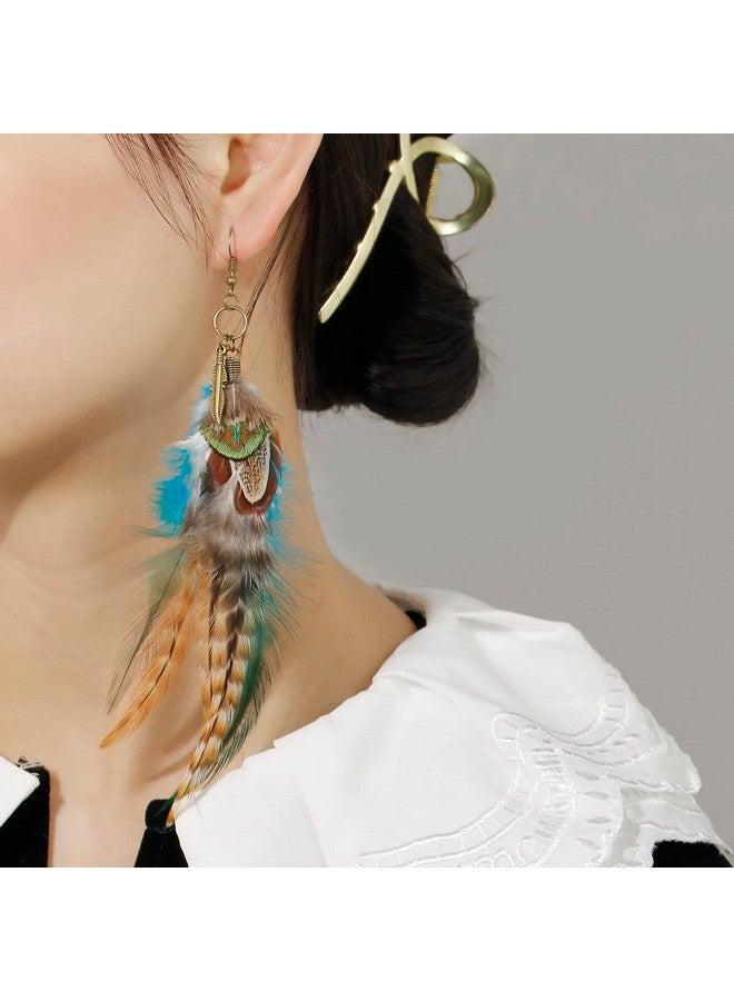 LUREME Bohemian Style Boho Multicolor Pheasant Feathers Dangle Earrings (Er006359-2) - Image 3