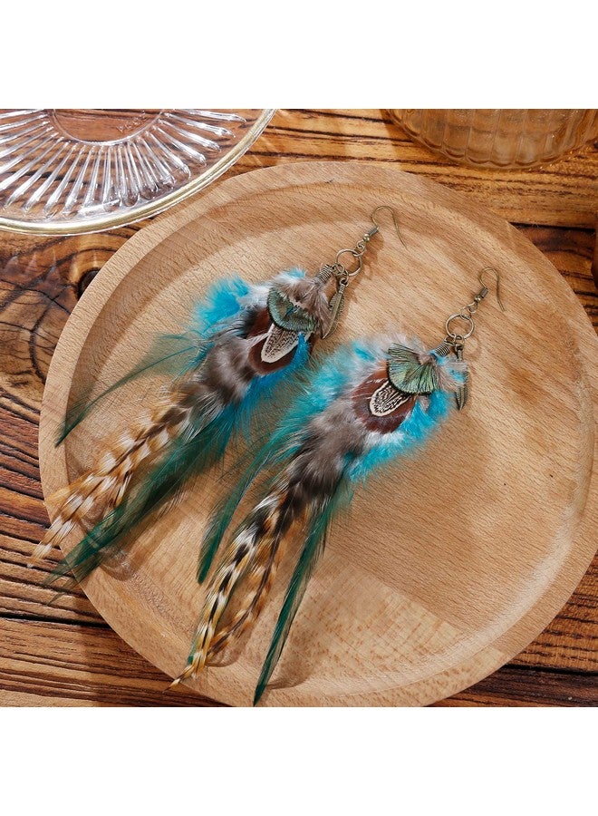 LUREME Bohemian Style Boho Multicolor Pheasant Feathers Dangle Earrings (Er006359-2) - Image 4