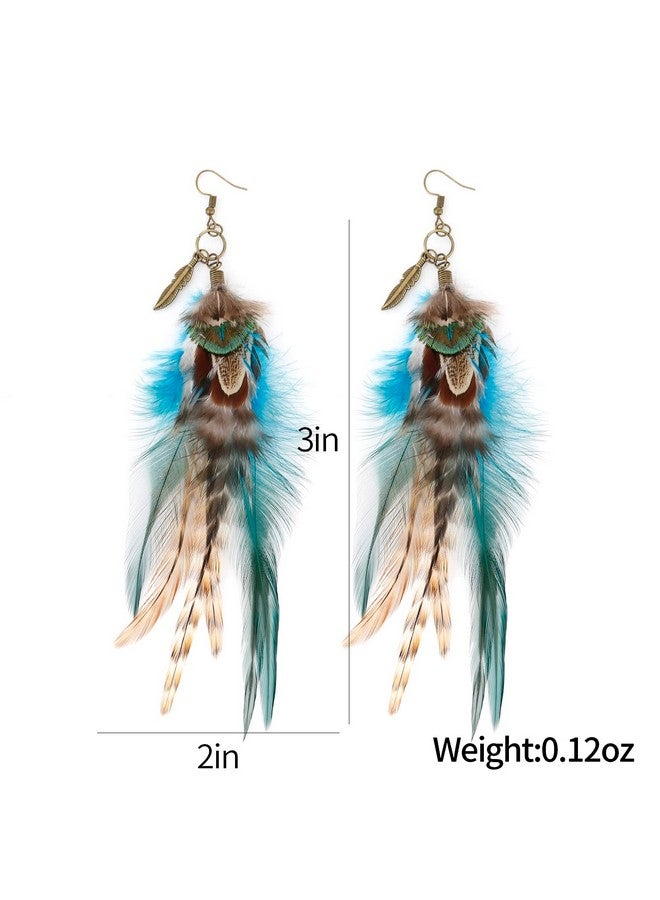 LUREME Bohemian Style Boho Multicolor Pheasant Feathers Dangle Earrings (Er006359-2) - Image 2