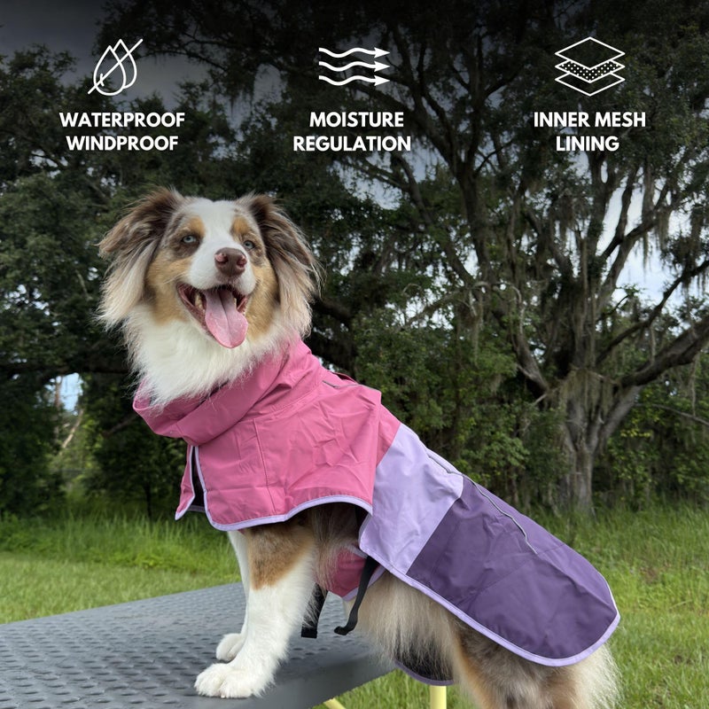 Spark Paws Dog Raincoat, Waterproof Windproof Rain Jacket, for Small Medium Large Extra Large Dogs, Reflective Breathable Full-Body Coverage Dry Suit - Pink Lilac Purple - L - Image 3