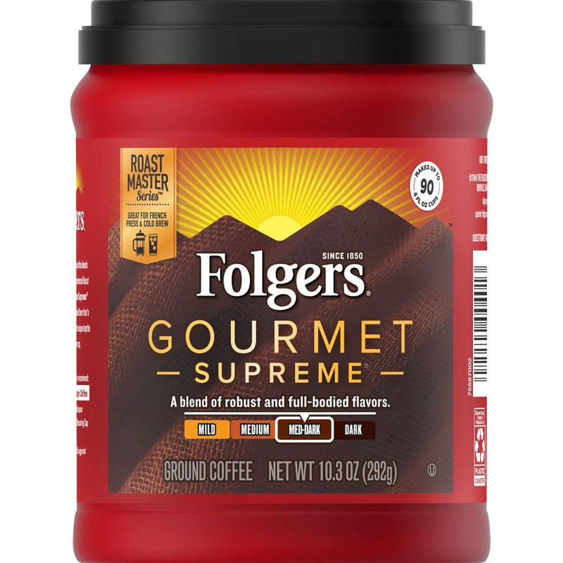 Folgers Gourmet Supreme Medium Dark Roast Ground Coffee, 10.3 Ounces - Image 1
