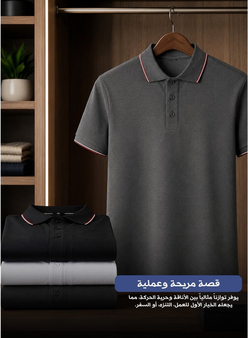 tag Men's Summer Polo Shirt, 100% Egyptian Cotton, 3-Piece Set by TAG, Soft & Breathable Fabric, Basic Colors (Black – White – Grey) - Image 5