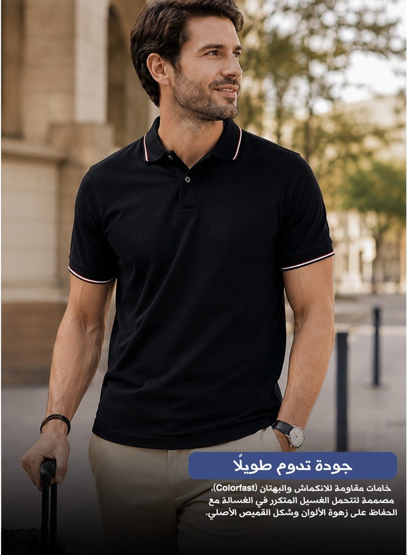 tag Men's Summer Polo Shirt, 100% Egyptian Cotton, 3-Piece Set by TAG, Soft & Breathable Fabric, Basic Colors (Black – White – Grey) - Image 4