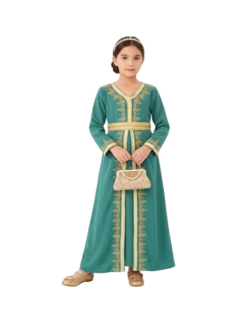 Bidani Traditional Embroidered Jalabiya - Teal