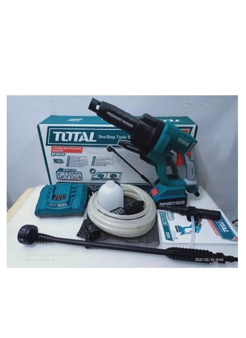 TOTAL TOTAL Cordless Pressure Washer 20V – 24.8Bar Max Pressure, 2.2L/min Flow Rate, Includes 4.0AH Battery, Fast Charger, 6-Pattern Spray Gun, Foam Producer & Portable Bag – Ideal for Outdoor Cleaning  - Image 3