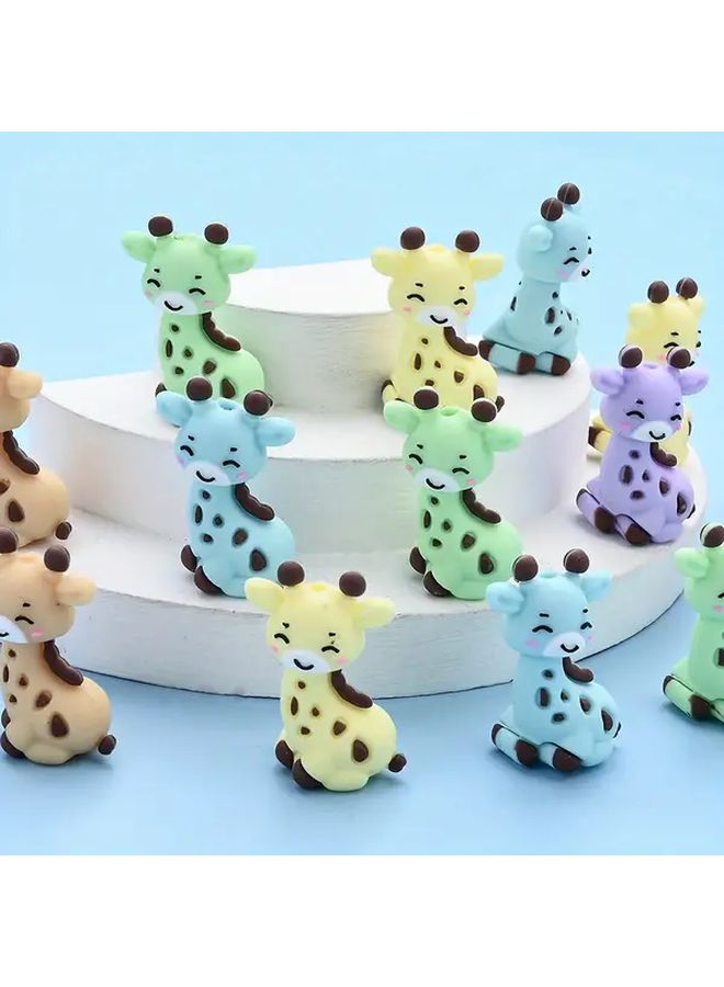 5 قطع من خرز السيليكون اللطيف بالزرافات بألوان الباستيل لصنع المجوهرات والمفاتيح والتعليقات - Image 3