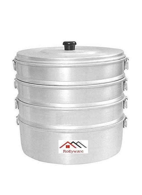 ROLLYWARE ROLLYWARE Premium Aluminium Momos Maker Steamer with Handles Durable 4 Tier Steamer for Cooking Suitable for Home Hotels Restaurant and Business No 8 Capacity 5 litres  - Image 1