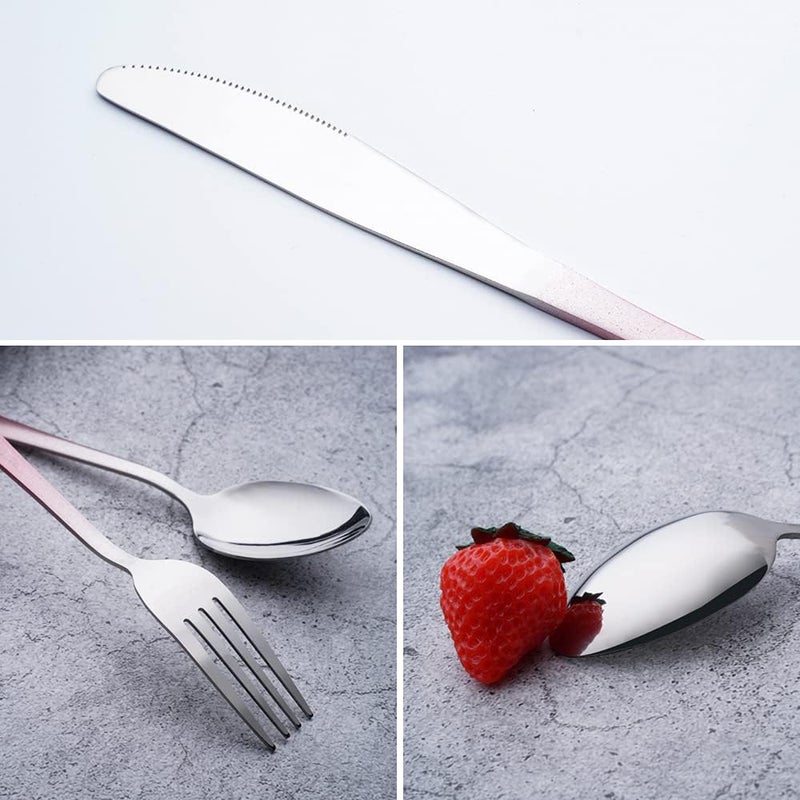 OASMU Travel Utensils Set with Case Reusable Portable Cutlery Set Stainless Steel 8pcs Including Dinner Knife Fork Spoon Chopsticks straws(Gradient Pink) - Image 4