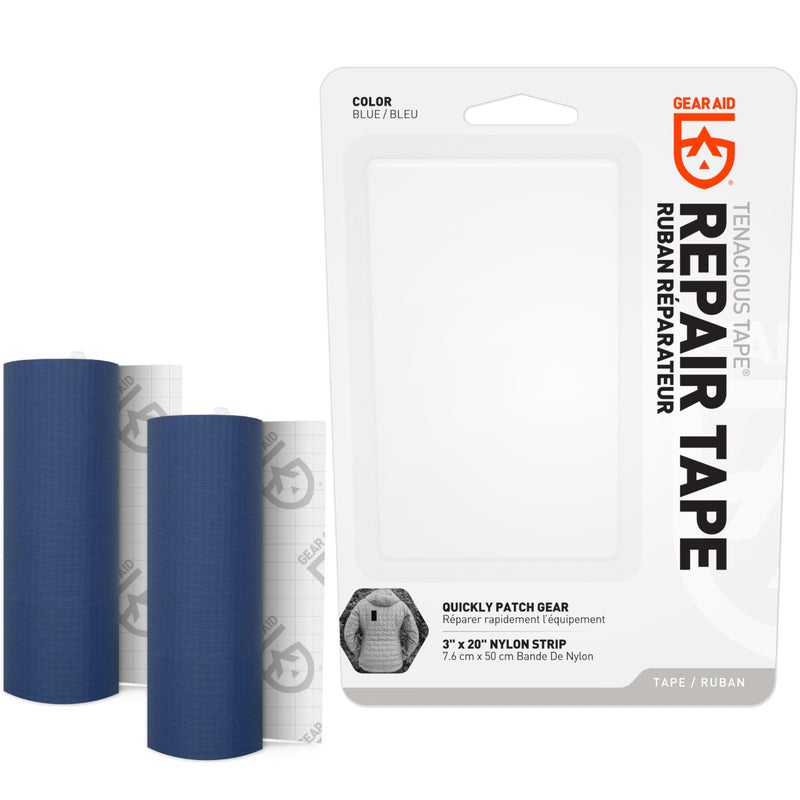 GEAR AID Tenacious Tape 3â€x20â€ Fabric and Vinyl Gear Repair Tape, Quickly Fix Holes and Rips in Puffy Jackets, Rain and Snow Gear, Tents, Sleeping Bag and More, Blue, 2 Pack - Image 1