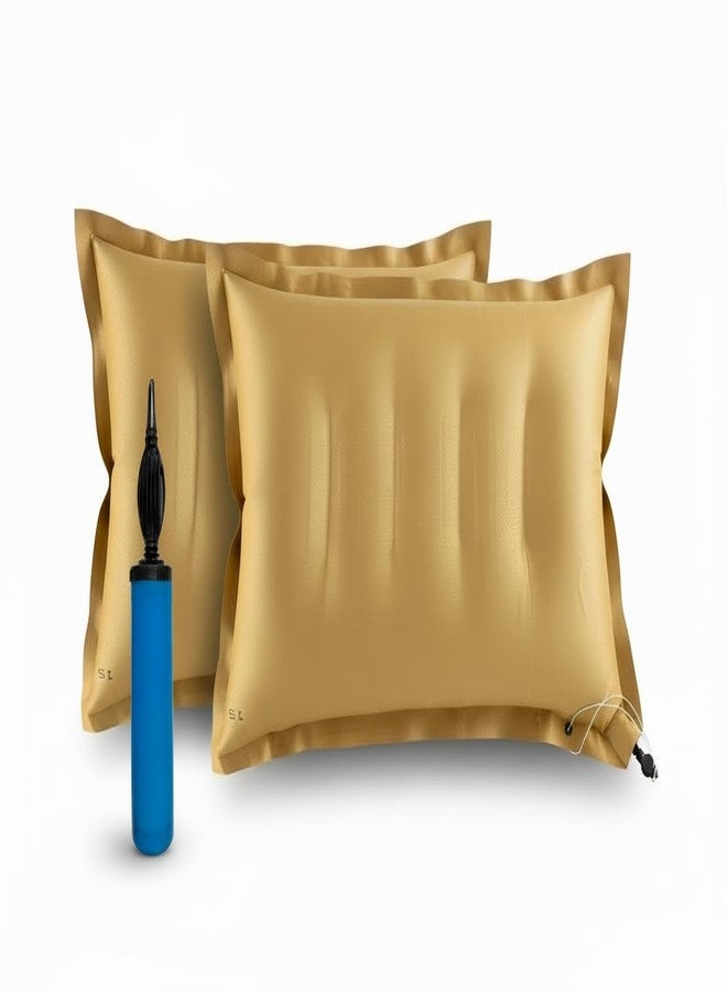 PM SQUARE Brown Air Pillow Pack of 2 with an Air Pump for Travelling, Bus, Camping, Hostel and Office - Image 1