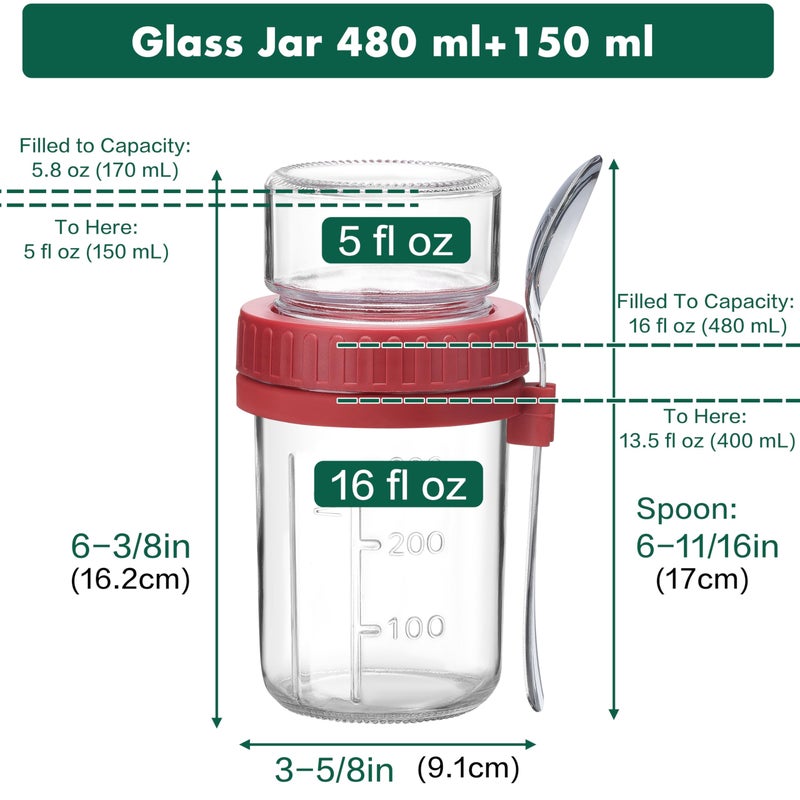 Danmu 4 Pack Overnight Oats Containers with Lids 16 oz,Dual-Layer Yogurt Parfait Cups with Lids,Meal Prep Containers Glass for Snack,Overnight Oats,Yogurt,Parfait,Salad Dishwasher Safe - Image 2