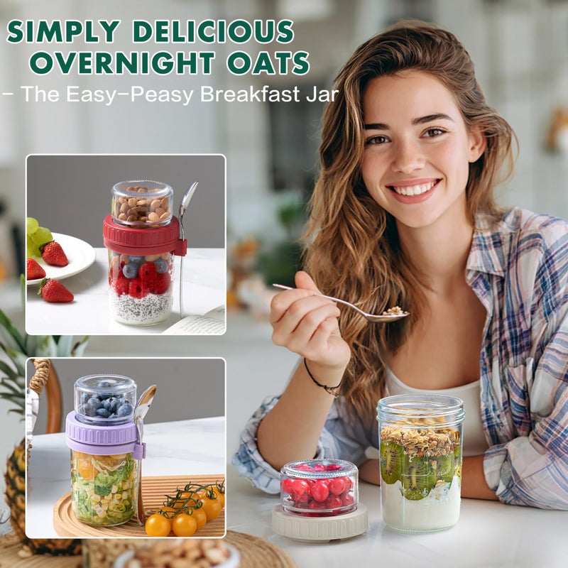 Danmu 4 Pack Overnight Oats Containers with Lids 16 oz,Dual-Layer Yogurt Parfait Cups with Lids,Meal Prep Containers Glass for Snack,Overnight Oats,Yogurt,Parfait,Salad Dishwasher Safe - Image 5
