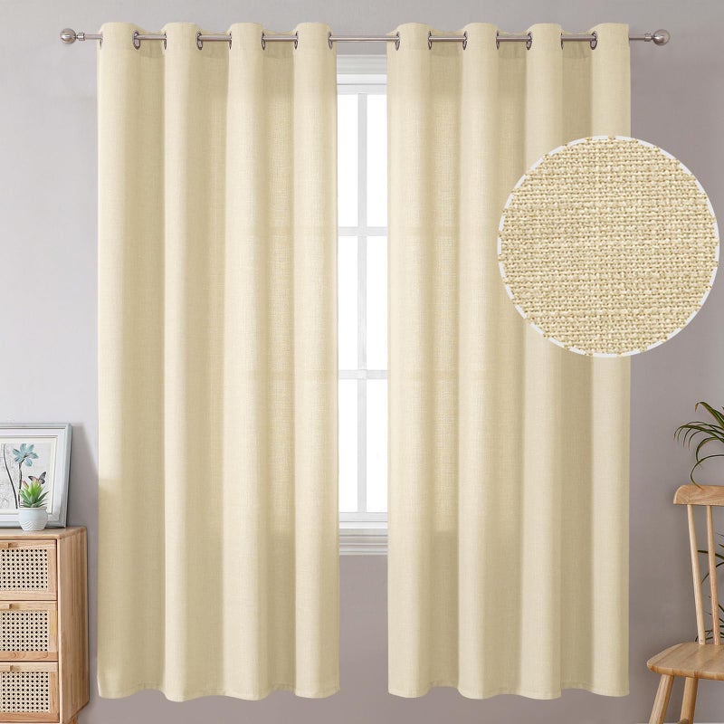 BGment Pure White Curtains 72 Inches Long for Living Room Flax Linen Curtains Burlap Textured Thick Light Filtering Privacy Grommet Window Curtain Drapes for Bedroom 2 Panels 52 x 72 Inch