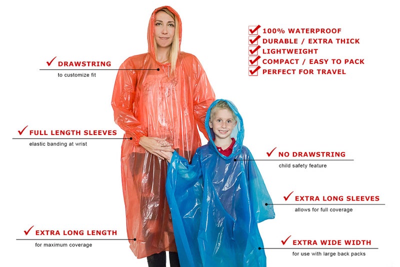 Lingito Rain Poncho Family Pack: Extra Thick -Disposable Emergency Rain Ponchos for Men, Women and Teens, Children (8pack) - Image 2