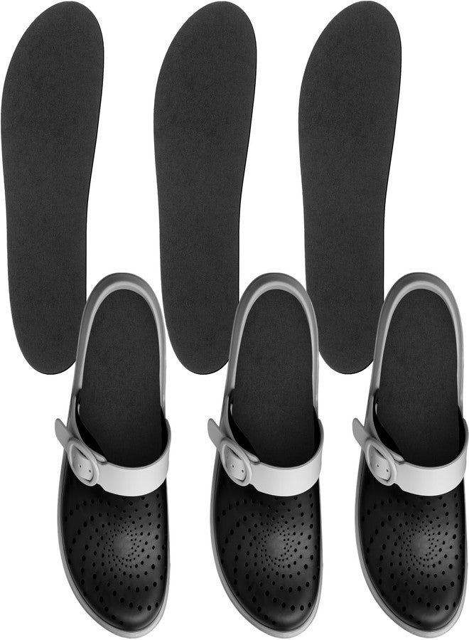 Velmitten 3 Pairs Shoe Insole for Clog Garden Shoe Liner Washable Barefoot Insert Pad for Women Men Nurse (Black) - Image 1