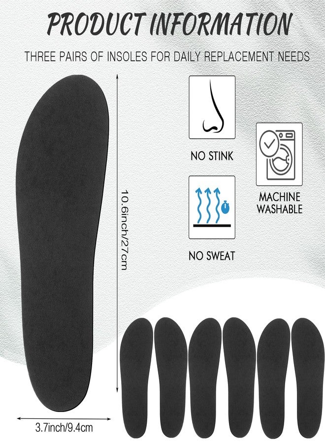 Velmitten 3 Pairs Shoe Insole for Clog Garden Shoe Liner Washable Barefoot Insert Pad for Women Men Nurse (Black) - Image 3