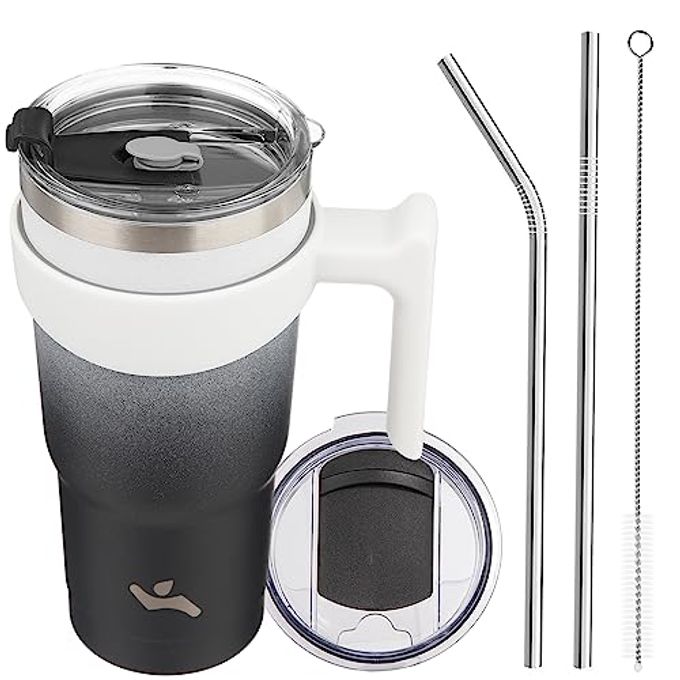 Konokyo 20 oz Tumbler with Handle and 2 Straw 2 Lid, Insulated Water Bottle Stainless Steel Vacuum Cup Reusable Travel Mug,Day Night - Image 1