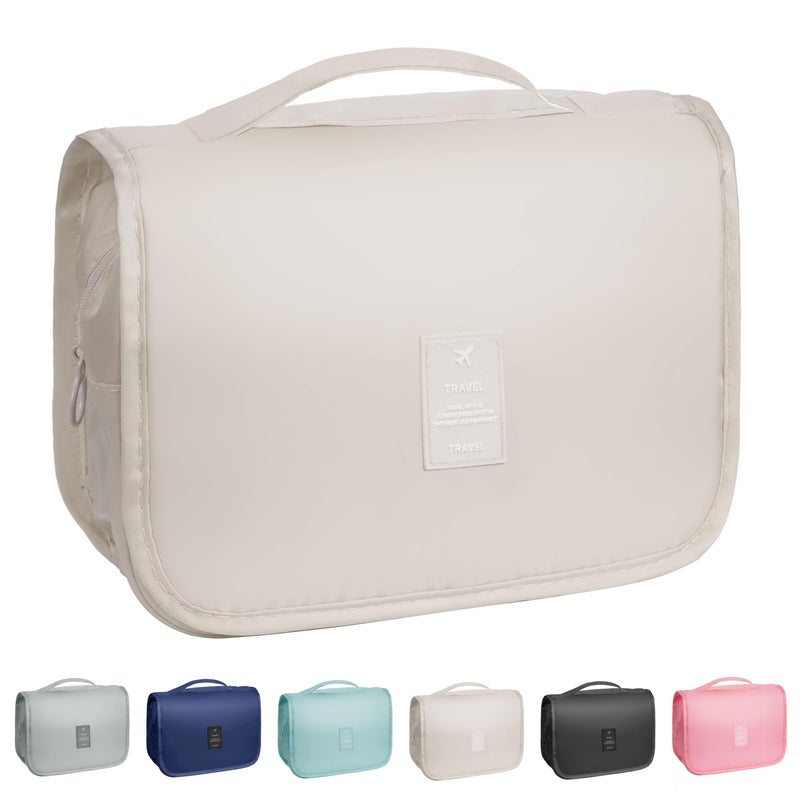 YEMEDA Toiletry Bag Travel Bag with Hanging Hook, Waterproof Capacity Hanging Multifunctional Makeup Bag for Toiletries, Portable Cosmetic Bag Travel Organizer for Women and Men(Beige) - Image 1