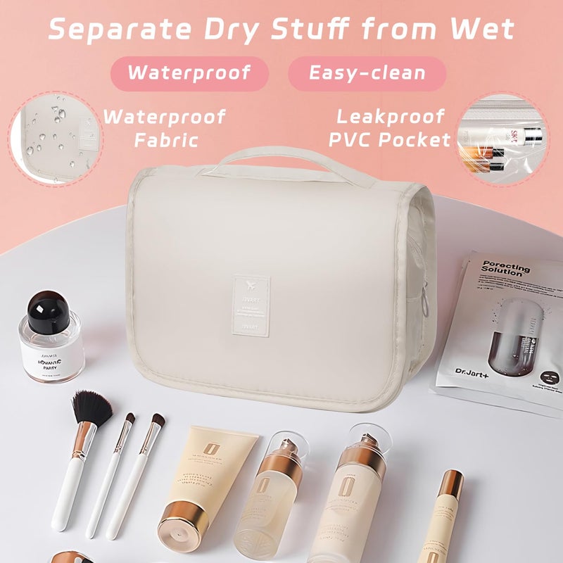 YEMEDA Toiletry Bag Travel Bag with Hanging Hook, Waterproof Capacity Hanging Multifunctional Makeup Bag for Toiletries, Portable Cosmetic Bag Travel Organizer for Women and Men(Beige) - Image 4