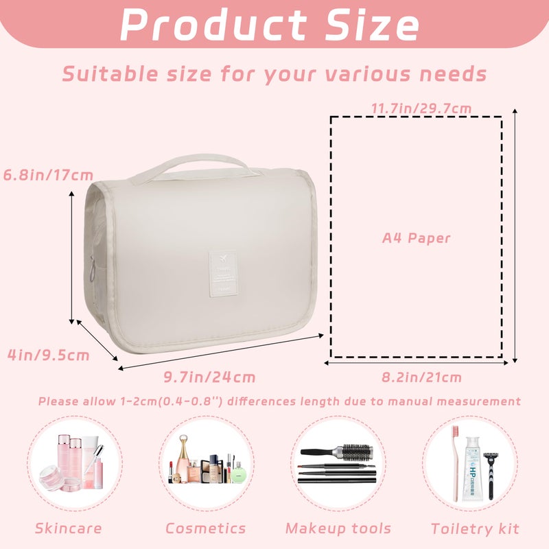 YEMEDA Toiletry Bag Travel Bag with Hanging Hook, Waterproof Capacity Hanging Multifunctional Makeup Bag for Toiletries, Portable Cosmetic Bag Travel Organizer for Women and Men(Beige) - Image 2