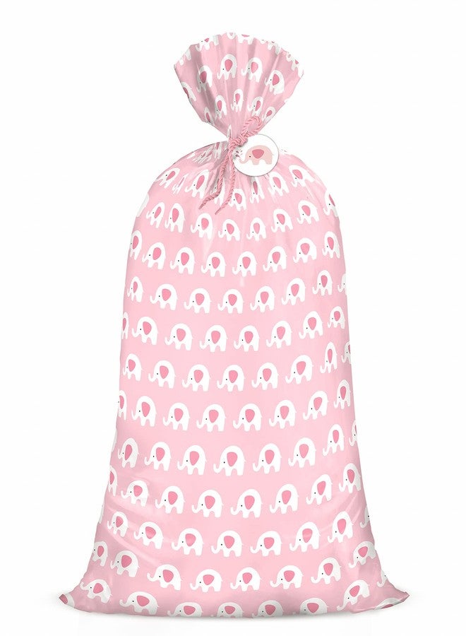 WRAPAHOLIC 56" Large Baby Girl Plastic Gift Bag - Pink Elephant Design for Baby Shower, Kids Birthdays, Parties, Celebrating, or Any Occasion - 56" H x 36" W - Image 1