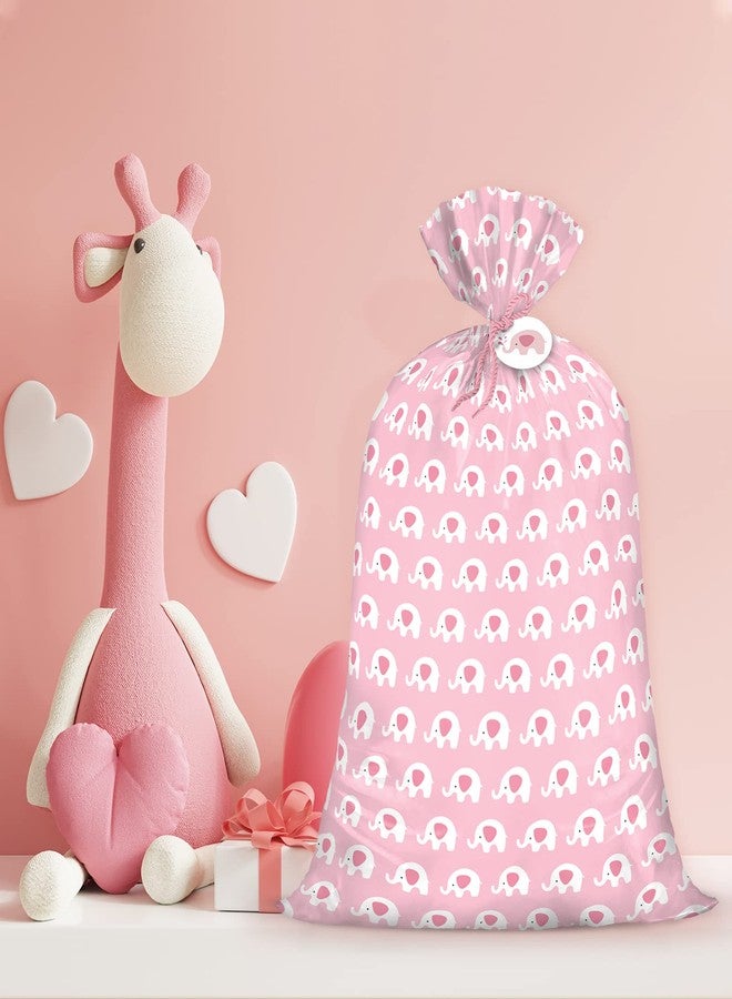 WRAPAHOLIC 56" Large Baby Girl Plastic Gift Bag - Pink Elephant Design for Baby Shower, Kids Birthdays, Parties, Celebrating, or Any Occasion - 56" H x 36" W - Image 3