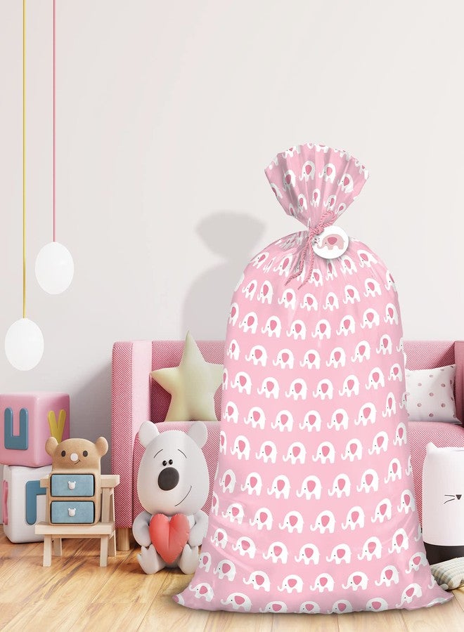 WRAPAHOLIC 56" Large Baby Girl Plastic Gift Bag - Pink Elephant Design for Baby Shower, Kids Birthdays, Parties, Celebrating, or Any Occasion - 56" H x 36" W - Image 4