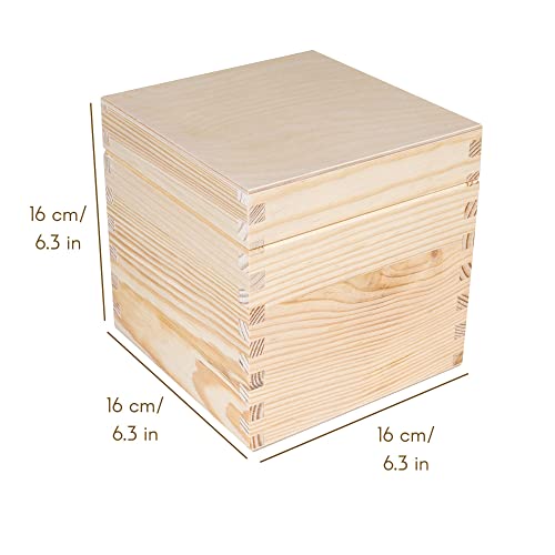 Creative Deco Wooden Storage Box Cube Square | 6.29 x 6.29 x 6.29 in | with Lid & Without Handles | Plain, Unpainted & Unfinished | Office Storage Jewelry Box Keepsake Trinket Chest Treasure - Image 2