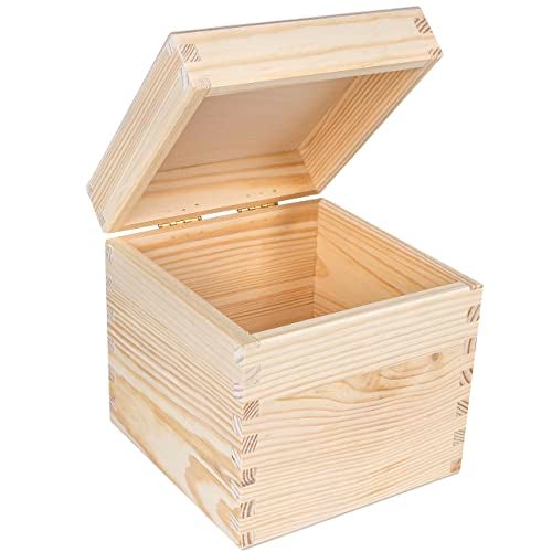 Creative Deco Wooden Storage Box Cube Square | 6.29 x 6.29 x 6.29 in | with Lid & Without Handles | Plain, Unpainted & Unfinished | Office Storage Jewelry Box Keepsake Trinket Chest Treasure - Image 1