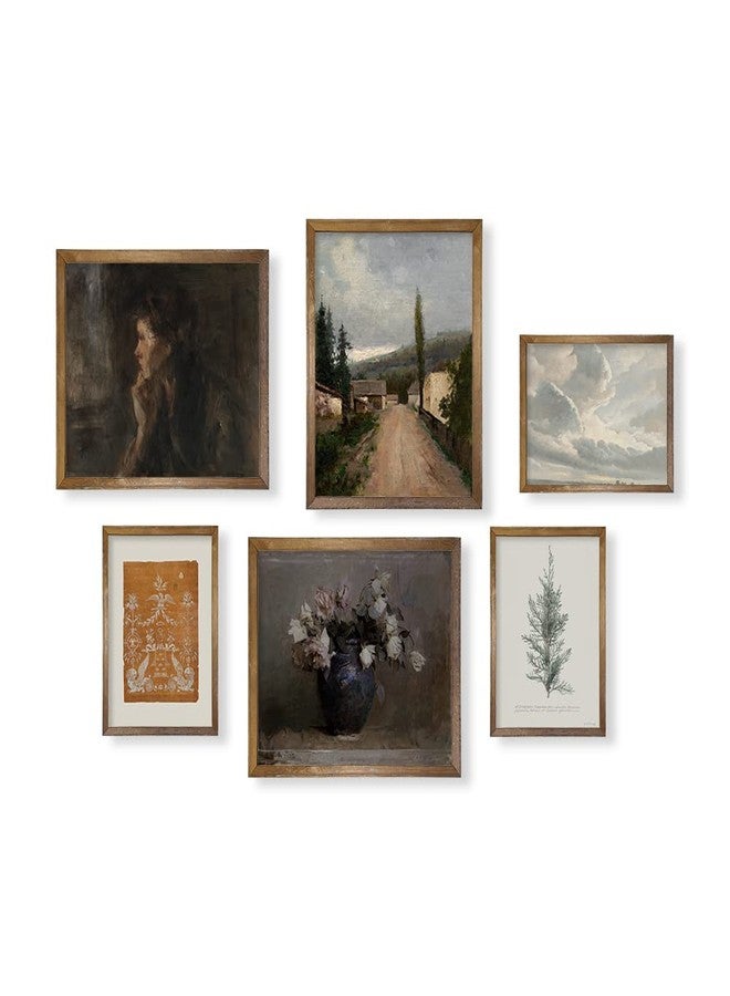 YUMKNOW Vintage Farmhouse Wall Decor - Flower Portrait Neutral Wall Art for Boho French Country Kitchen, Bathroom, Bedroom Picture Poster Print, Brown Room Decor Aesthetic Botanical Cottagecore 6 Set Unframed - Image 1