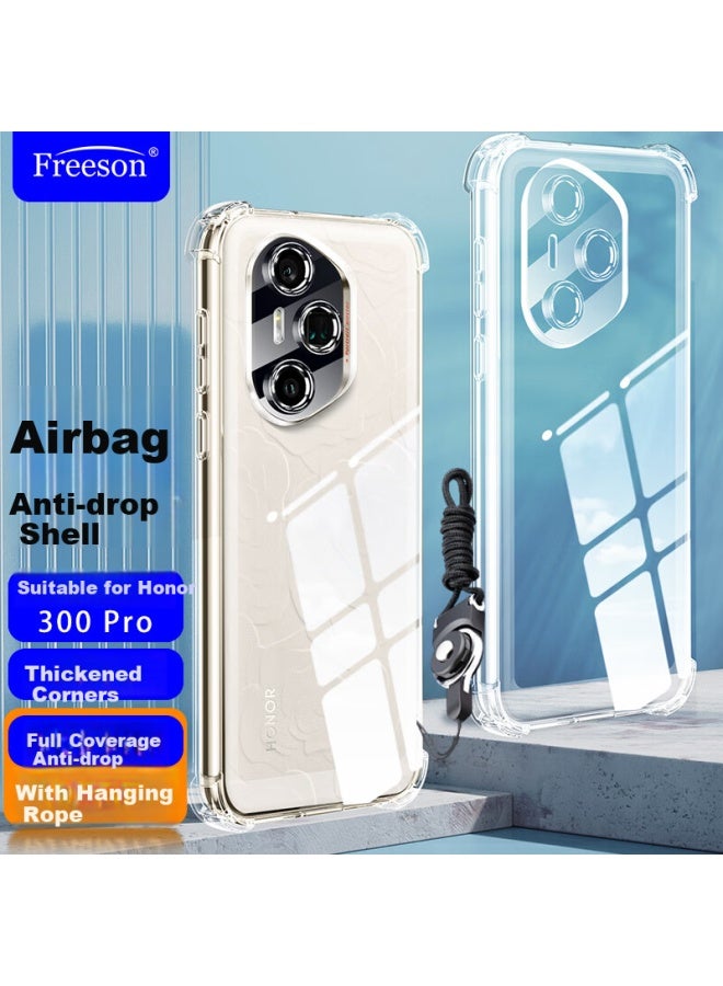Freeson Protective Case For Honor 300 Pro, Simple And Thin Full Coverage Lens Anti-drop Clear Soft Shell With Four Corner Airbag Anti-collision And Hanging Rope, Transparent - Image 1