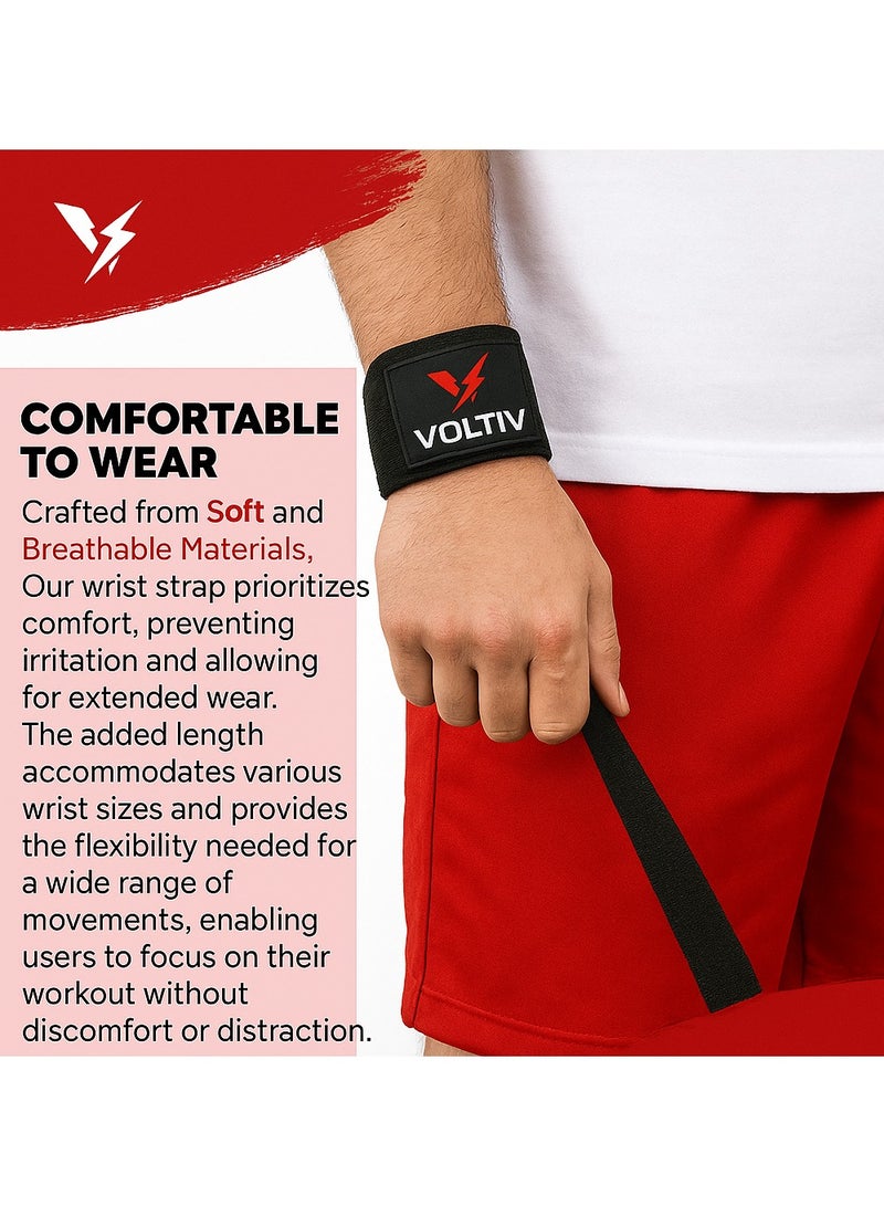 VOLTIV Wrist Wraps for Weightlifting – Heavy Duty Cotton Lifting Straps with Neoprene Padding for Comfort & Grip Support – 21 Inch Adjustable Gym Straps for Deadlifts, Pull-Ups, Rows, and Strength Training - Image 3