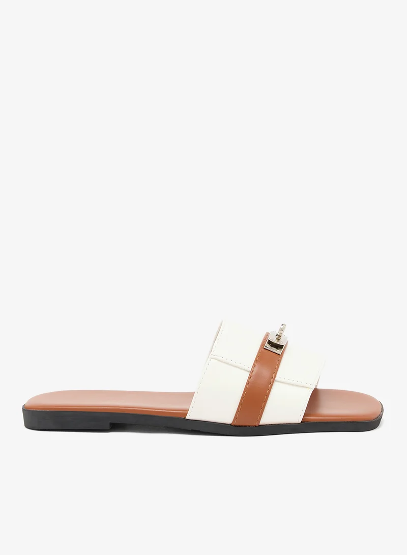Silver Buckle Detail Flat Sandals