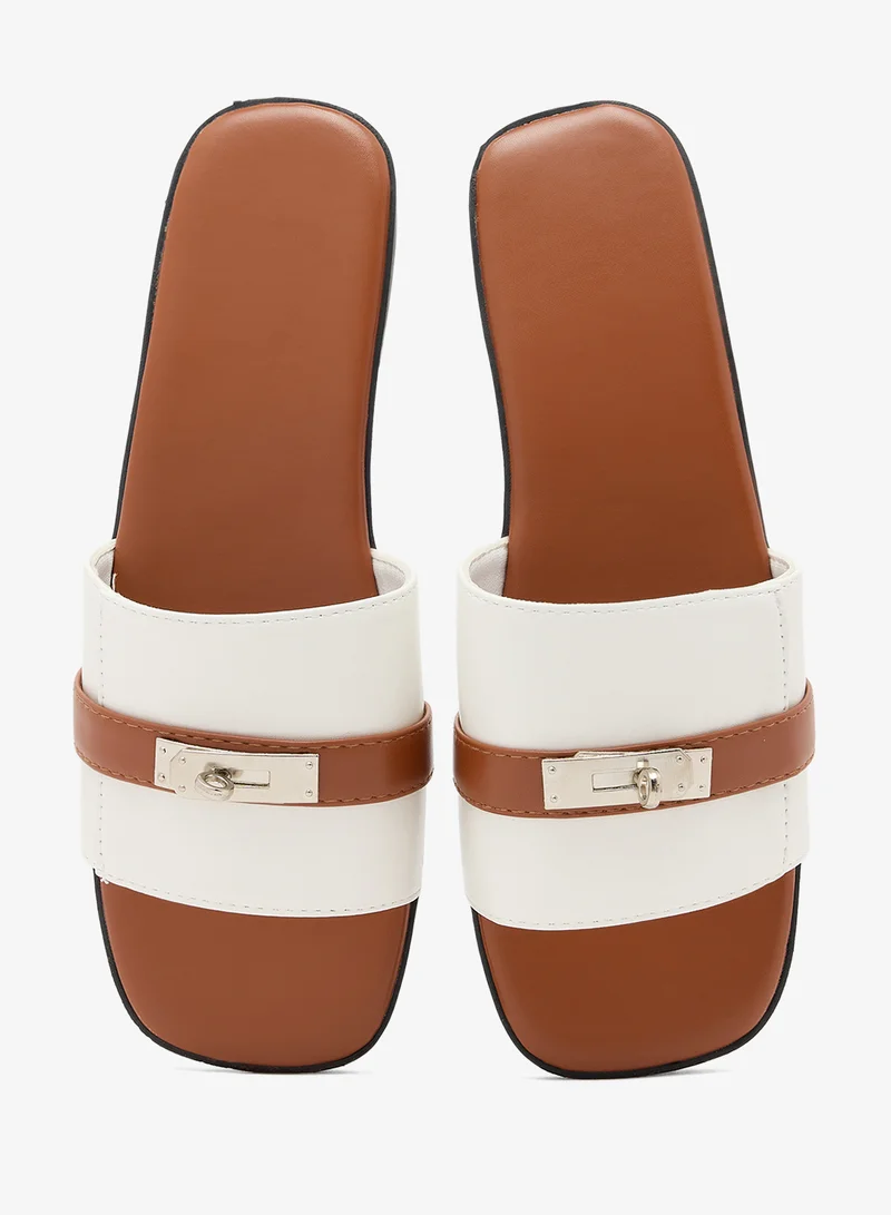 Ella  Silver Buckle Detail Flat Sandals for Women | Best Price UAE