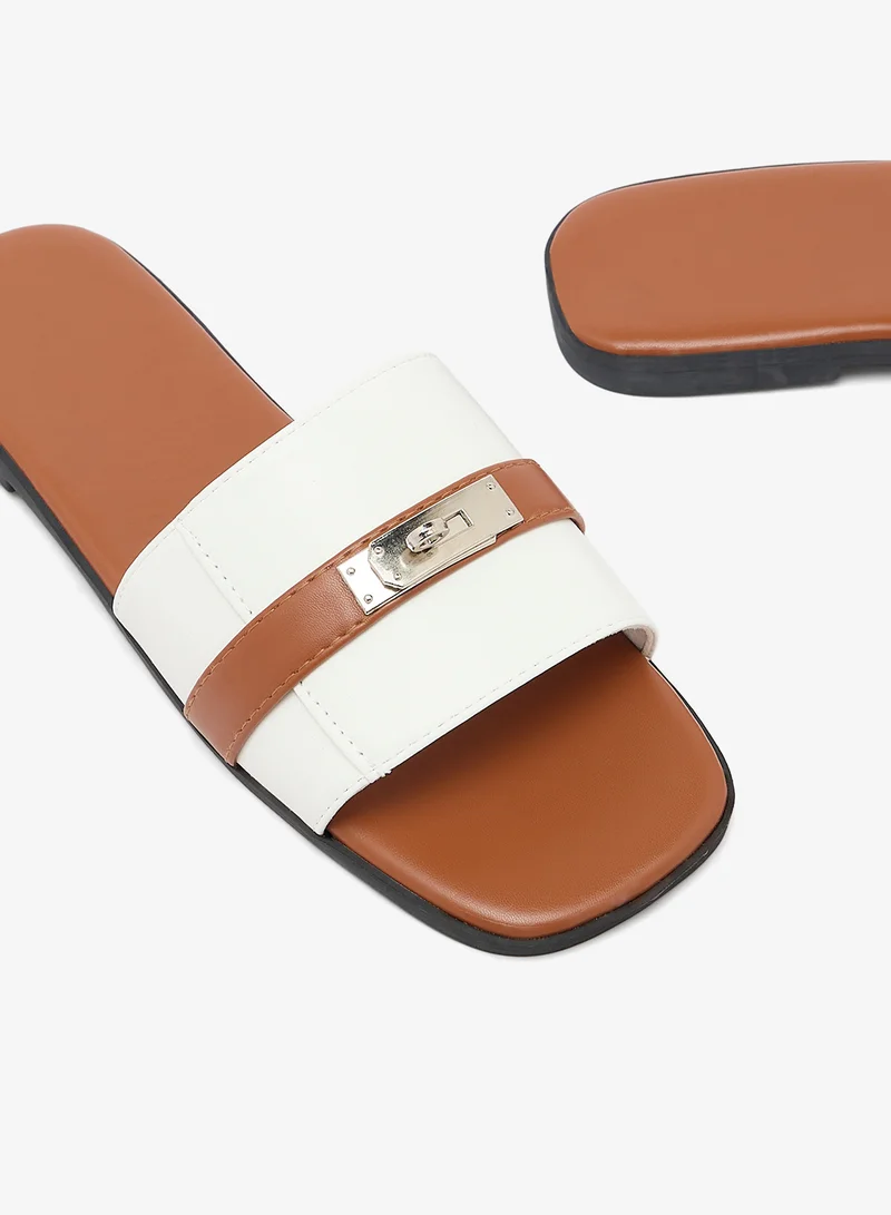 Ella  Silver Buckle Detail Flat Sandals for Women | Best Price UAE