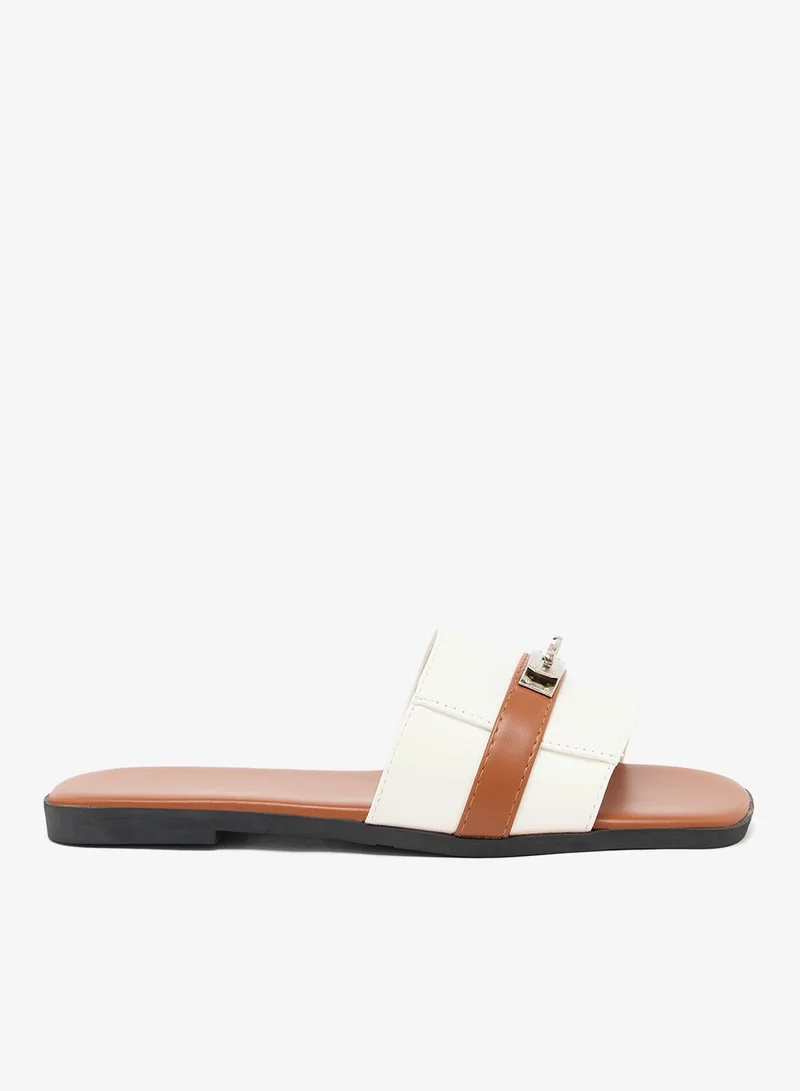Ella Silver Buckle Detail Flat Sandals