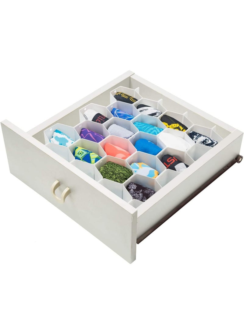 Flytianmy 32Pcs Honeycomb Drawer Organizers Adjustable Partition Storage for Underwear Socks Bras Ties Belts Scarves White Total of 72 Slots  - Image 5