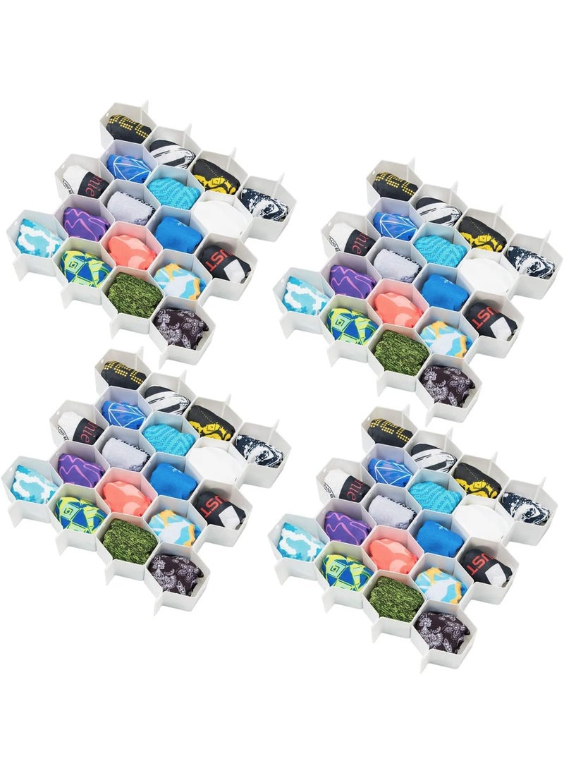 Flytianmy 32Pcs Honeycomb Drawer Organizers Adjustable Partition Storage for Underwear Socks Bras Ties Belts Scarves White Total of 72 Slots  - Image 1